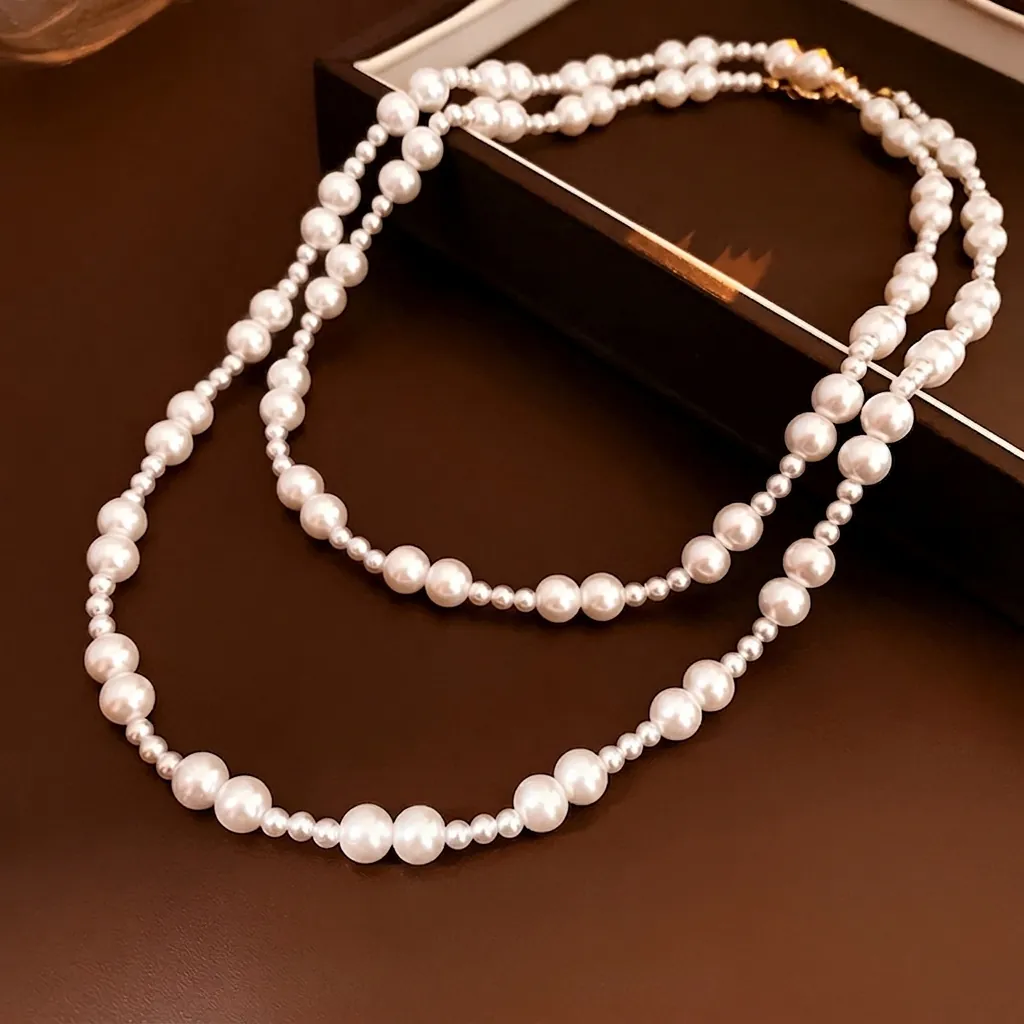 Collier De Künstliche Perles Artificielles À Étages Pour Femmes Chaîne De Pull Longue Avec Fermoir OT Doré Style Coréen Rétro Bijoux En Alliage