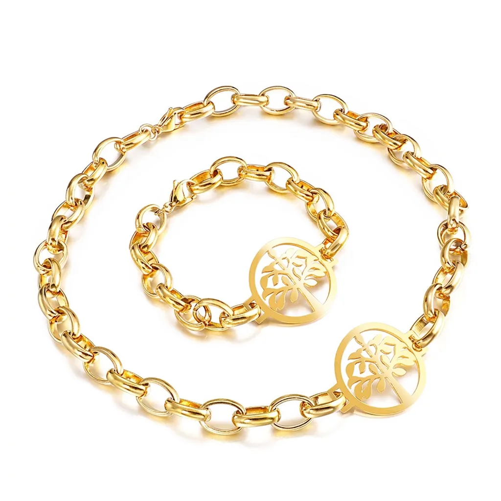 Collana E Bracciale In Acciaio Inossidabile Con Albero Della Vita Cavo Stile Punk Geometrico Per Donne