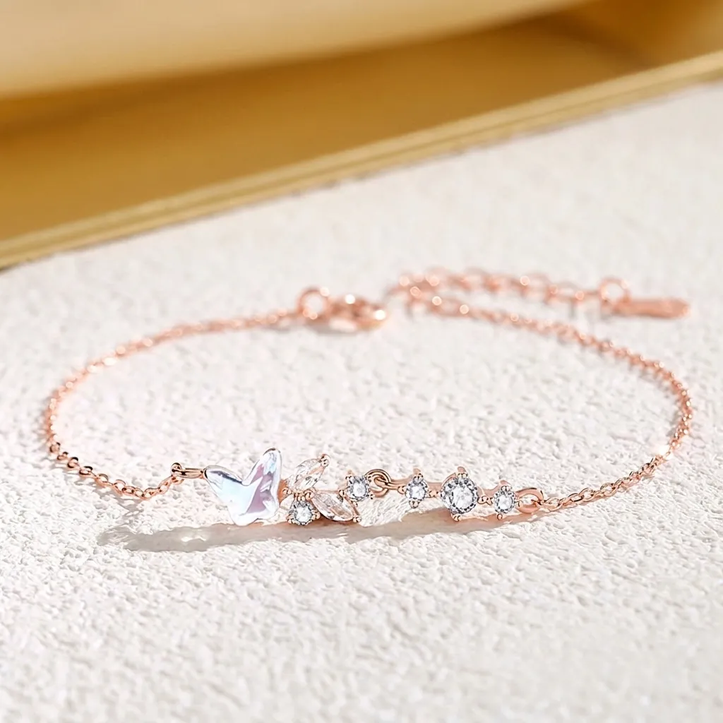 Bracelet Papillon Étoile en Argent Sterling S925 pour Femme Or Rose Or Blanc Galvanisé Zirconia Chaîne Réglable Bijoux