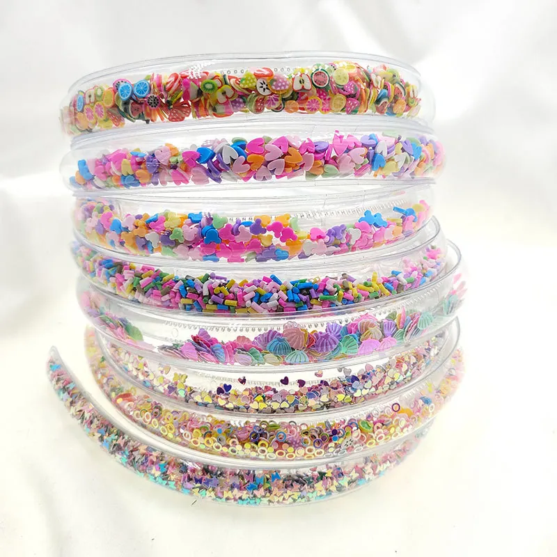 Kids Transparent PVC Quicksand Headband Colorful Sequin Fruit Slices Sweet Hair Hoop Anti Slip Teeth Girls Accessories