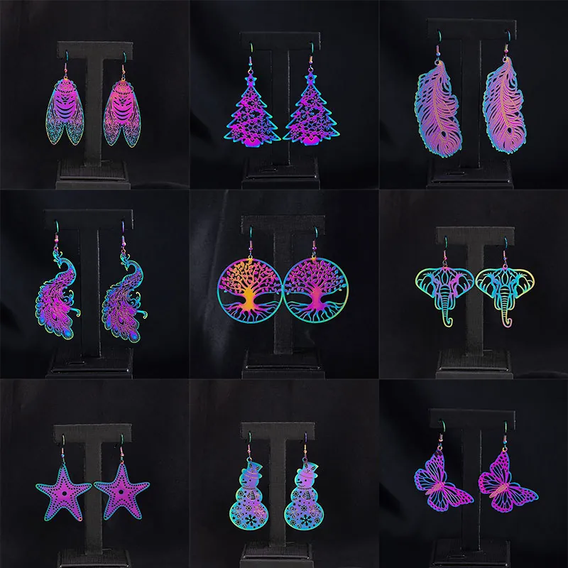 Orecchini Rame Cangianti Sfumatura Colorata Gioielli Boho Vintage Donne Stili Animali Geometrici