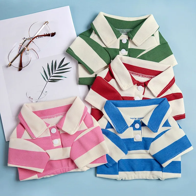 Striped Pet Polo Shirt Breathable Polyester Lapel Collar Short Sleeve Summer Clothes For Small Medium Dogs Cats Puppy