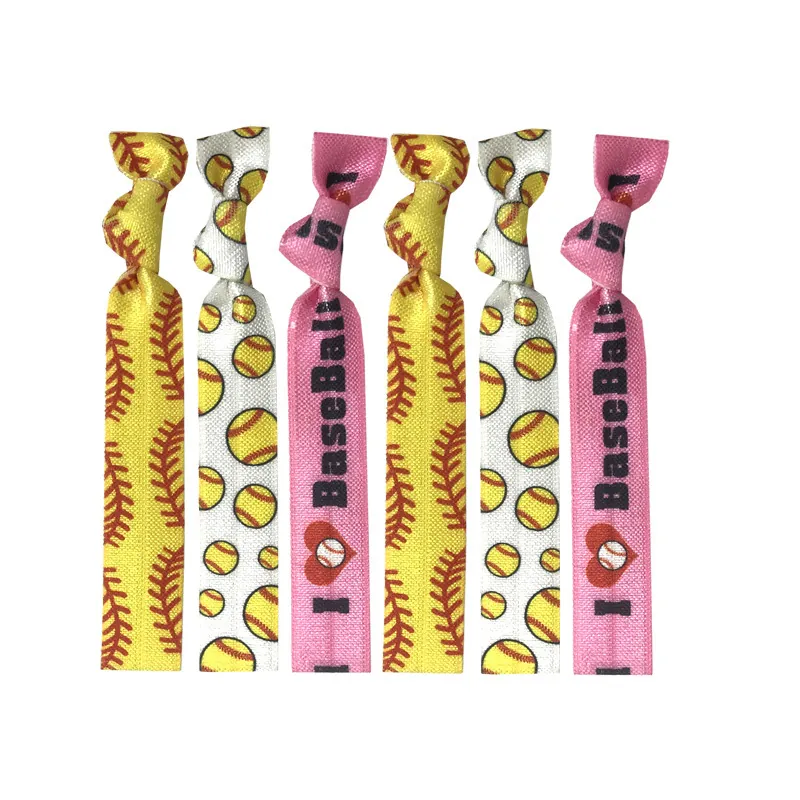 Elastic Hair Ties Baseball Softball Stitching Knotted Ribbon Ponytail Holders Sporty Wristbands For Women Girls
