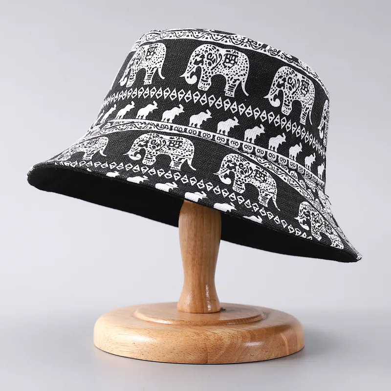 Ethnic Printed Elephant Bucket Hat Cotton Polyester Sun Protection Outdoor Fisherman Hat For Men Women Casual Beach Hat