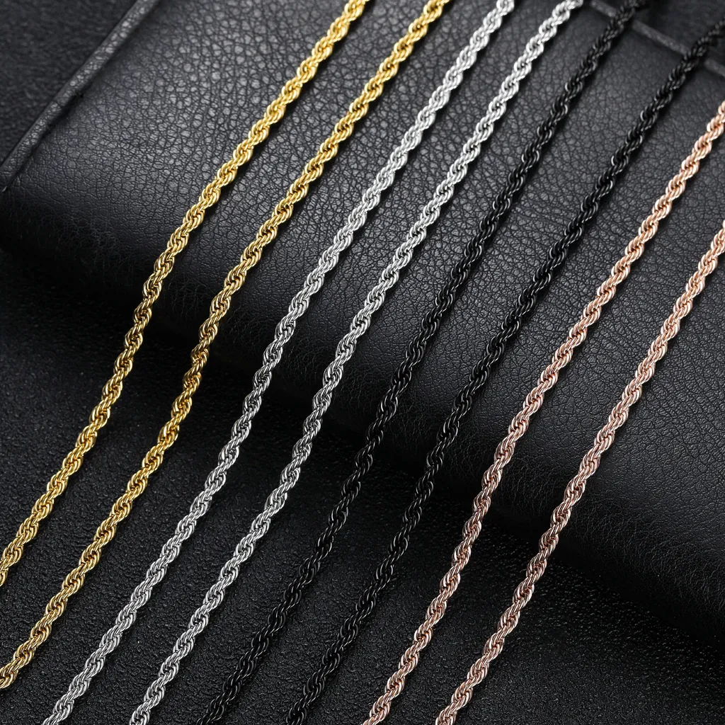 Stainless Steel Rope Chain Necklace Hip Hop Twisted Link Minimalist Punk Jewelry For Men Unisex