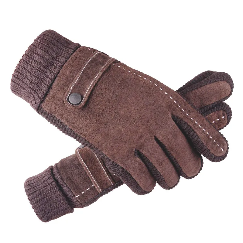 Men Winter Gloves Pigskin Leather Warm Fleece Lined Touchscreen Anti Slip Outdoor Riding Motorcycle Windproof Ribbed Cuffs