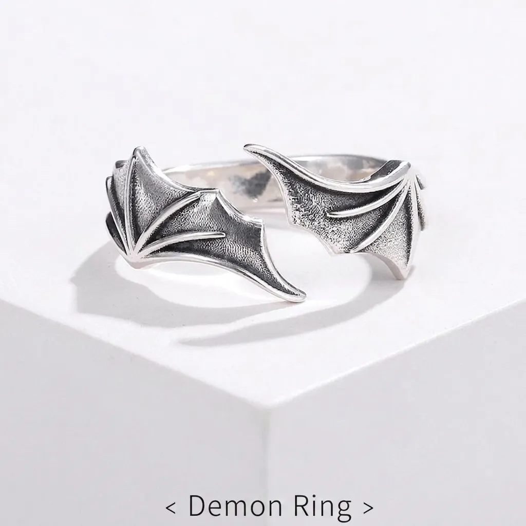 Vintage Gothic Devil Wings Open Ring For Men Copper Bat Wings Adjustable Finger Ring Punk Dark Style Jewelry Band Gift