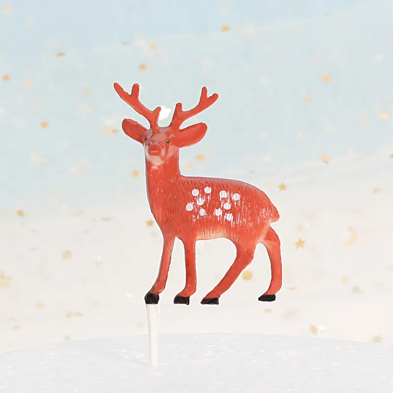 Christmas Cake Toppers Mini Sika Deer Santa Claus Tree Wreath Ornaments ABS Plastic For Holiday Party Decoration