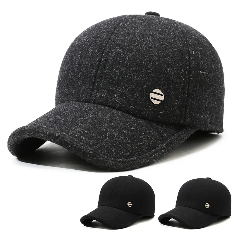 Men's Winter Warm Baseball Cap Fleece Lined Thickened Cold Protection Earflap Hat Outdoor Windproof For Middle Aged Men