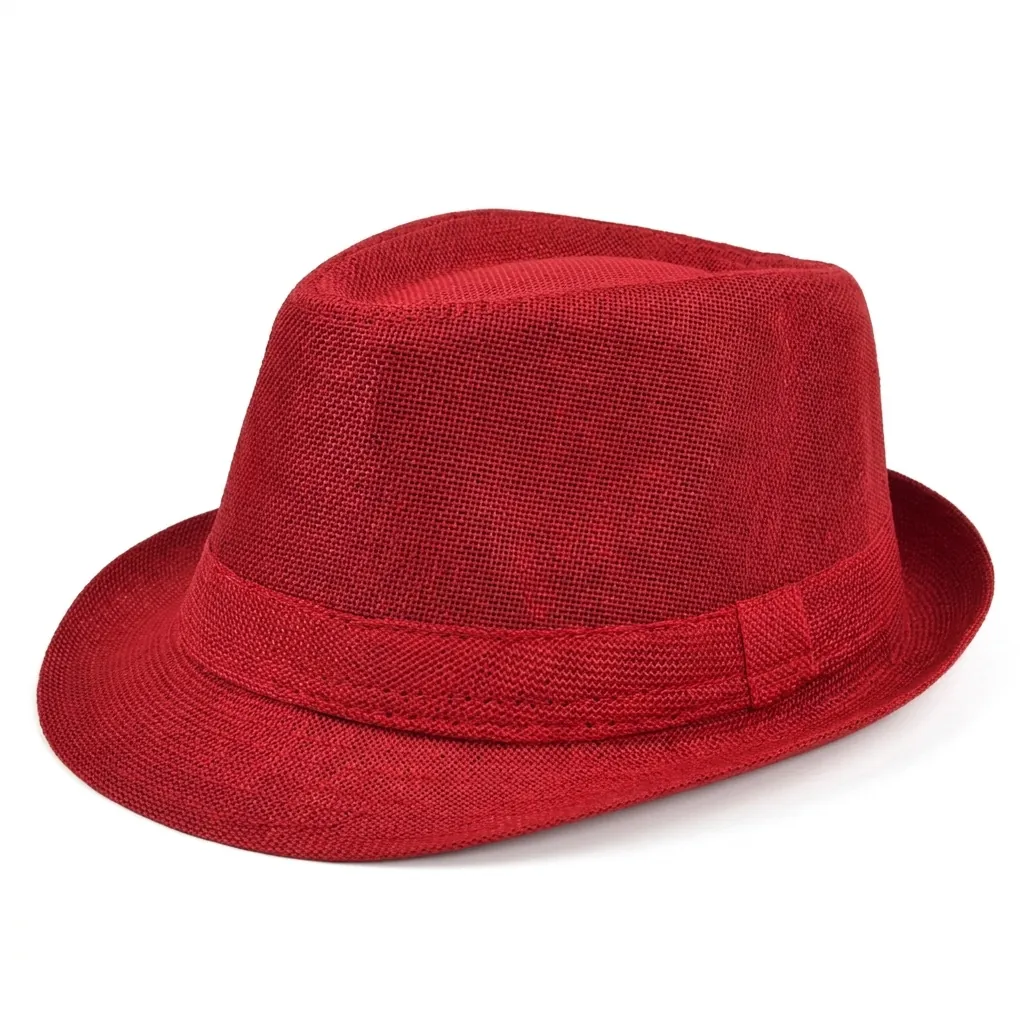 Breathable Linen Fedora Hat Short Brim Solid Color Retro British Style Jazz Cap For Men Women