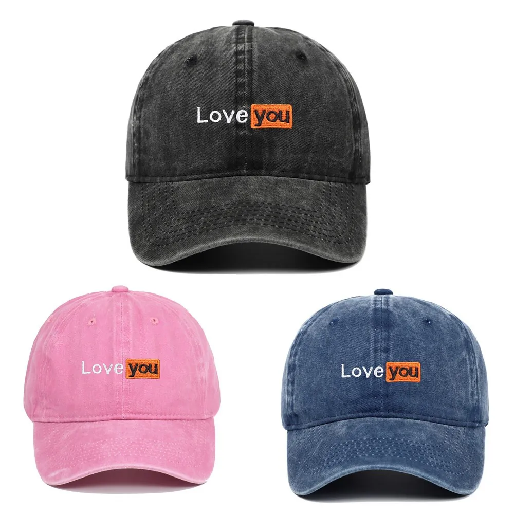 Vintage Washed Cotton Baseball Cap Love You Letter Embroidery Retro Distressed Soft Top Adjustable Sun Hat Unisex