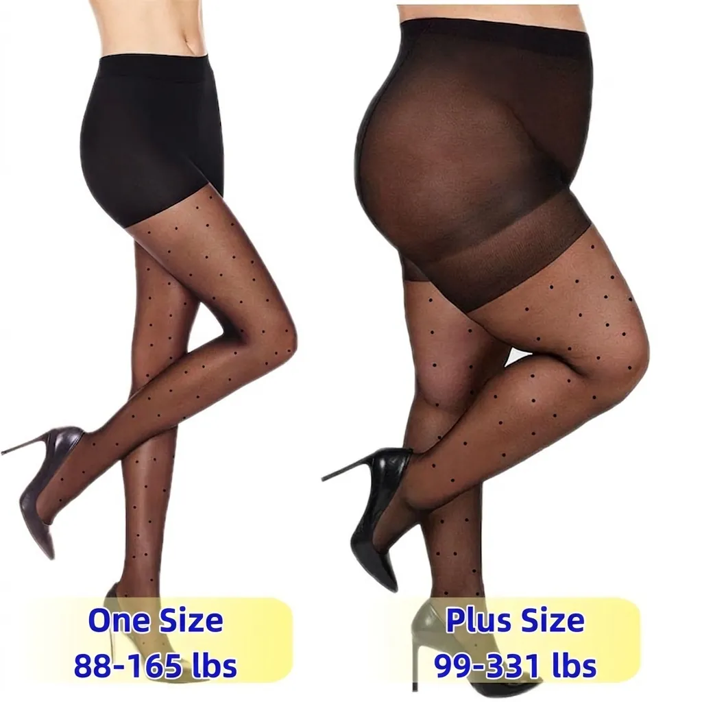 Sheer Pantyhose Polka Dot Heart Pattern High Elastic Plus Size Women Tights Stockings Sexy Sweet Lolita Style