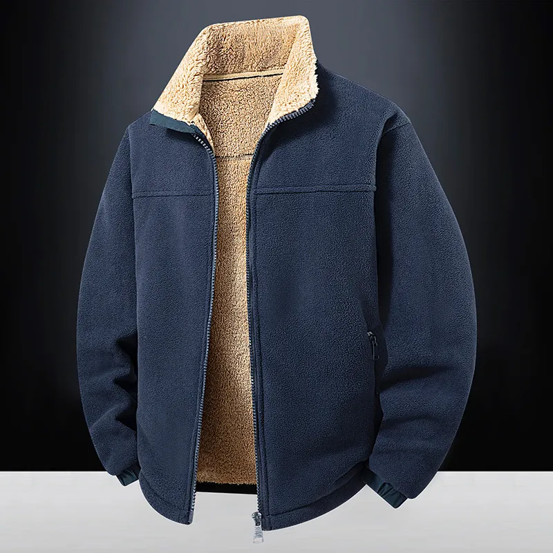 Giacca In Pile Da Uomo Full Zip Collo Alto Foderata In Sherpa Caldo Inverno Capispalla Casual Cardigan Cappotto