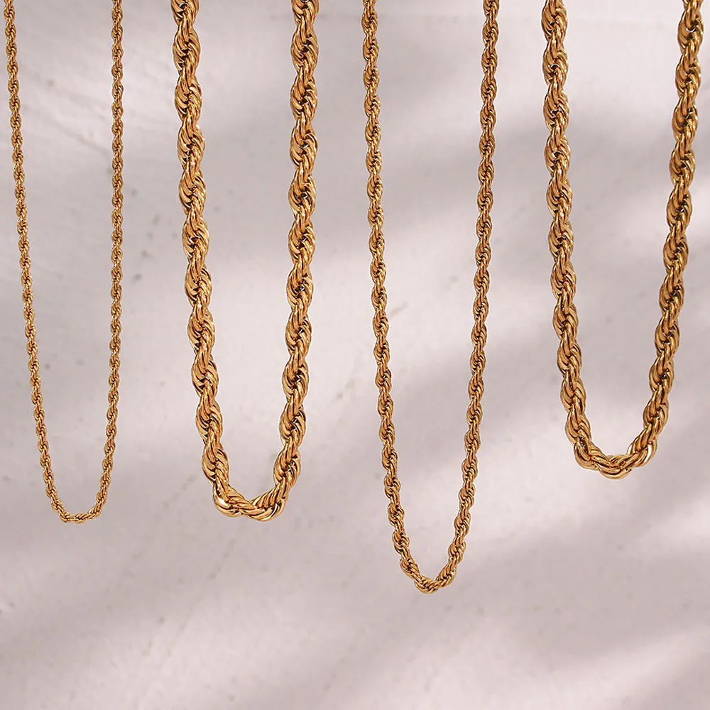 Fashion Stainless Steel 18K Gold Plated Rope Chain Necklace For Women Twisted Link Jewelry Bracelet Anklet Daily Accessory