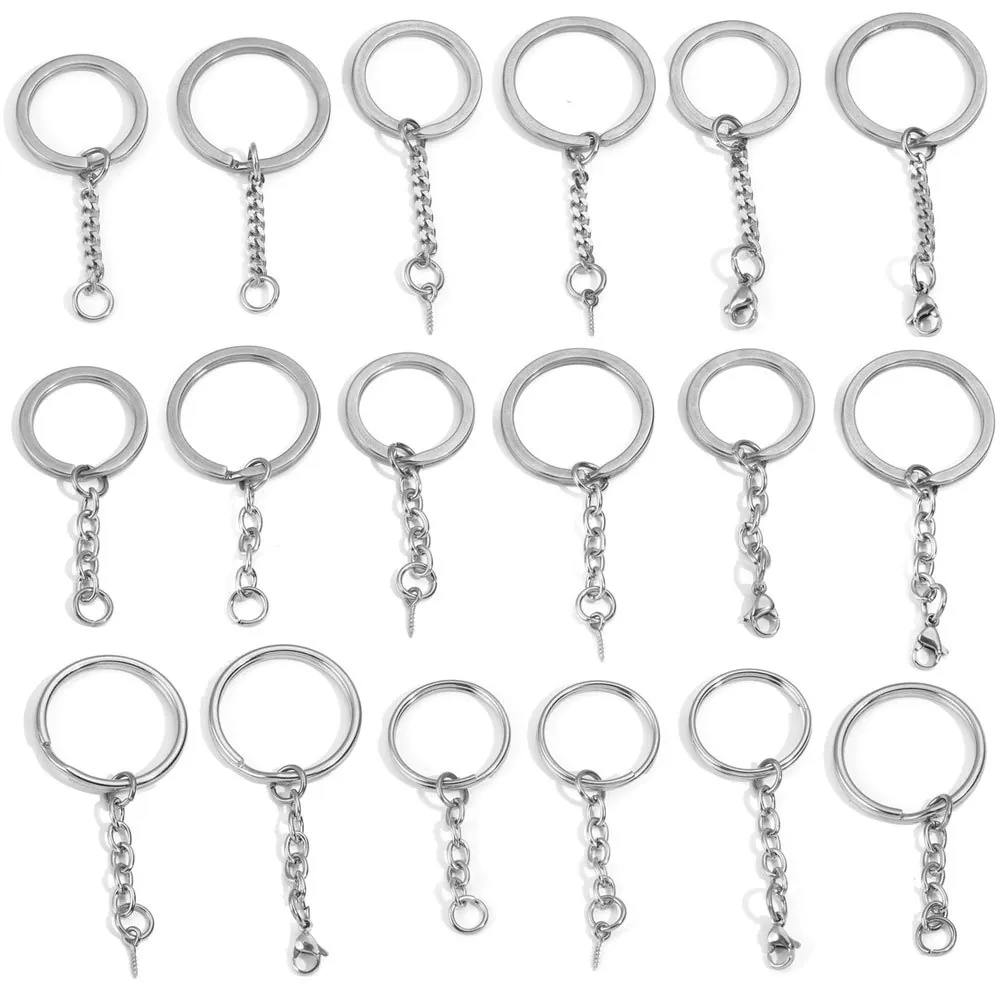 Anneaux De Porte-Clés En Acier Inoxydable Avec Chaîne Fermoir Mousqueton Vis À Oeil DIY Fabrication De Bijoux Couleur Argent