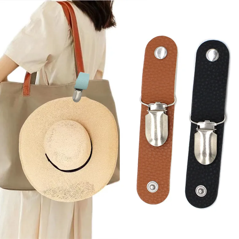Clip Per Cappello Da Viaggio Pelle PU Multiuso Zaino Bagaglio Clip Per Berretto Accessorio Di Moda All Aperto Trama Litchi