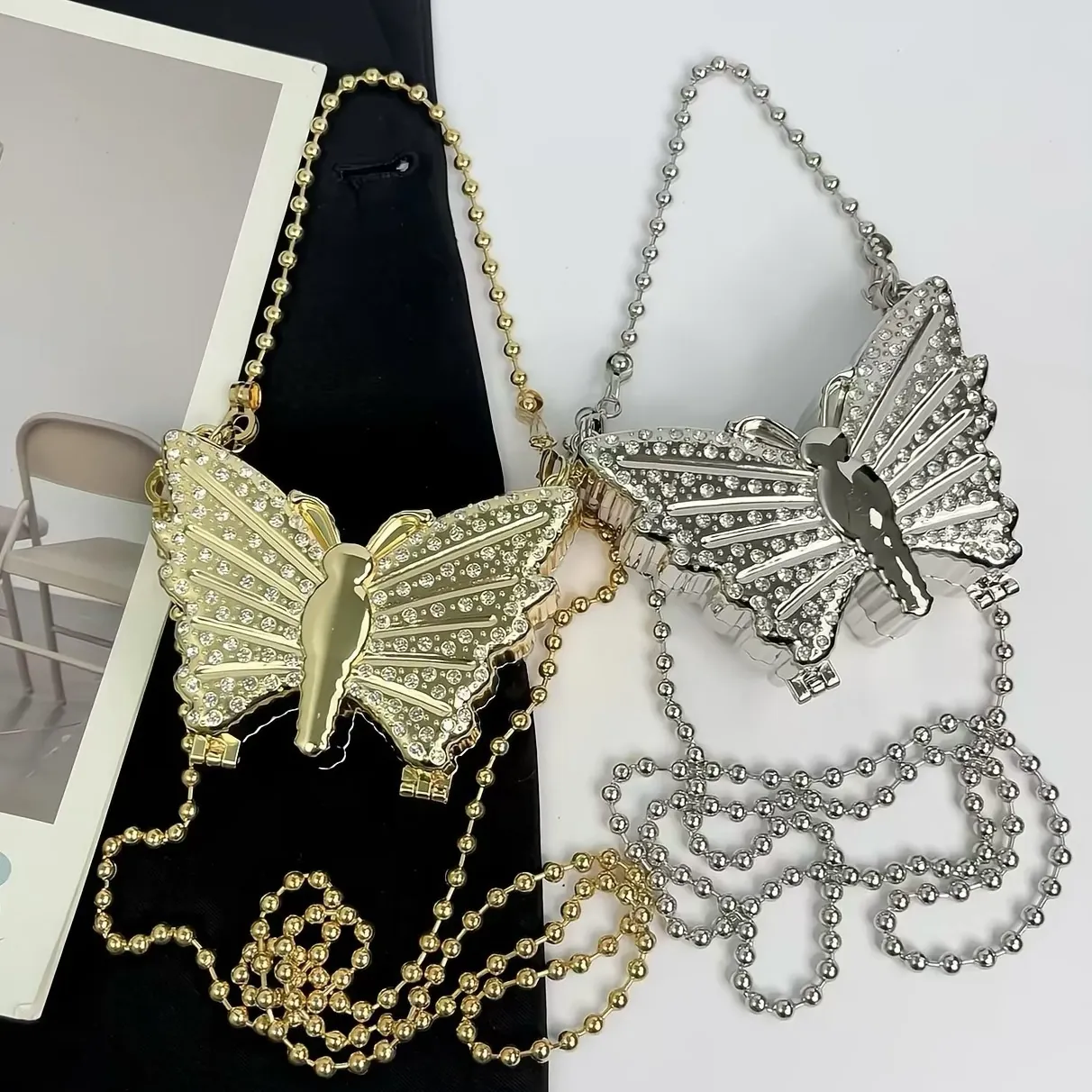 Butterfly Shaped Crossbody Bag Rhinestone Encrusted Metal Mini Box Clutch Evening Party Vintage Elegant Style For Women