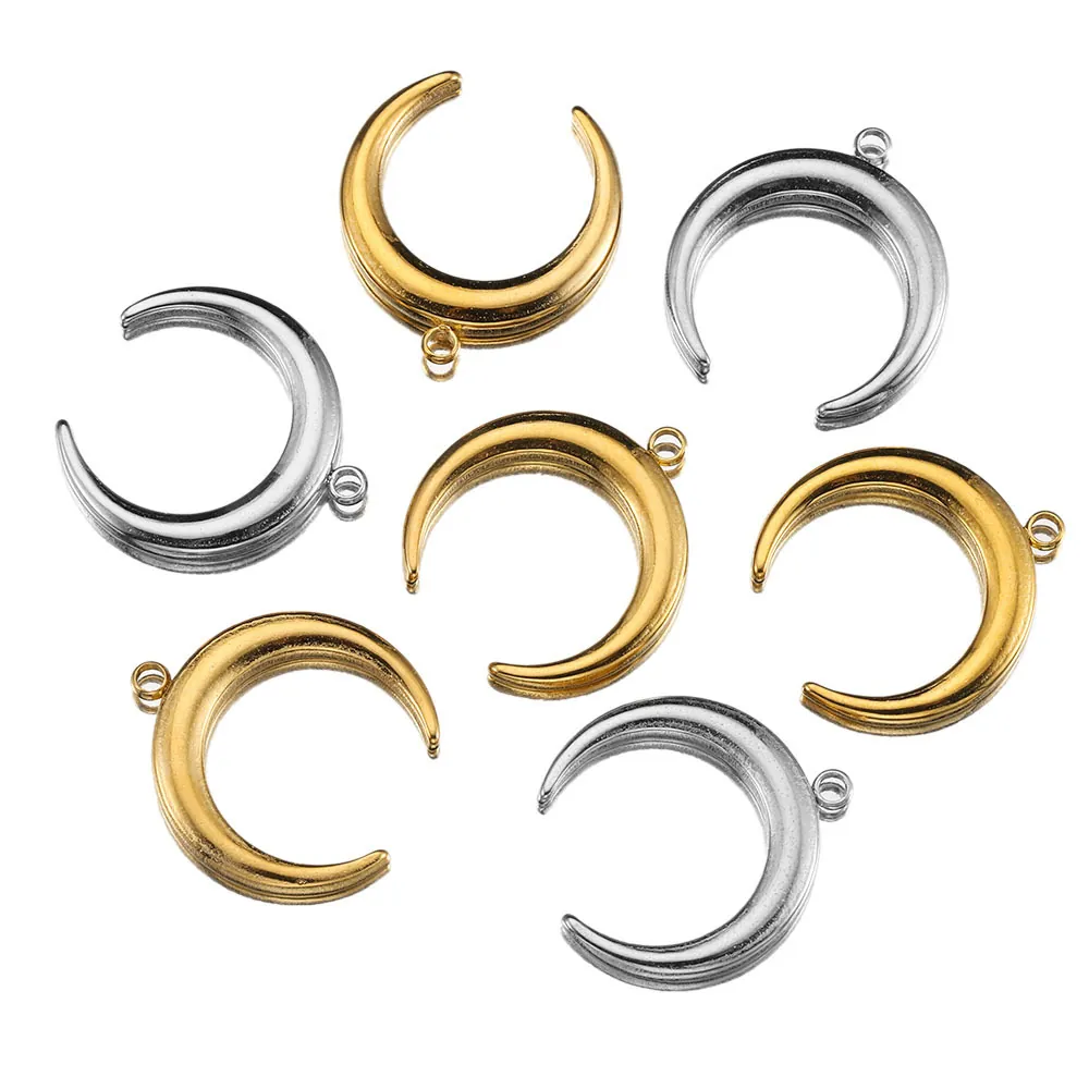 Minimalistische Edelstahl Mond Anhänger Verbinder 18K Vergoldet Halbmond Horn Form Zubehör Für DIY Halskette Ohrring Herstellung