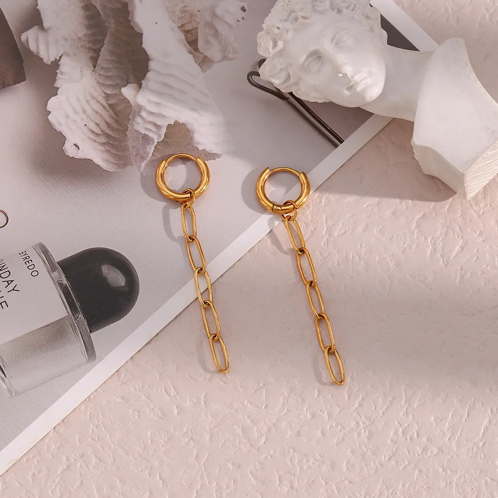 Fashion Minimalist Stainless Steel 18K Gold Plated Paperclip Link Chain Drop Earrings For Women Elegant Jewelry Accessory