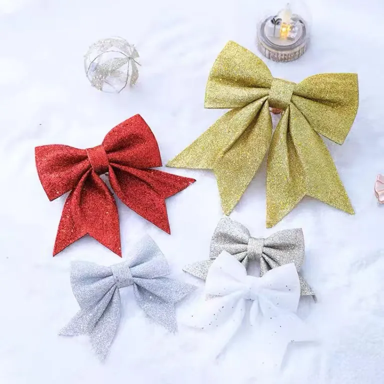Large Christmas Bow Ornaments Glitter Foam Hanging Decoration For Xmas Tree Party Home Festive Decor