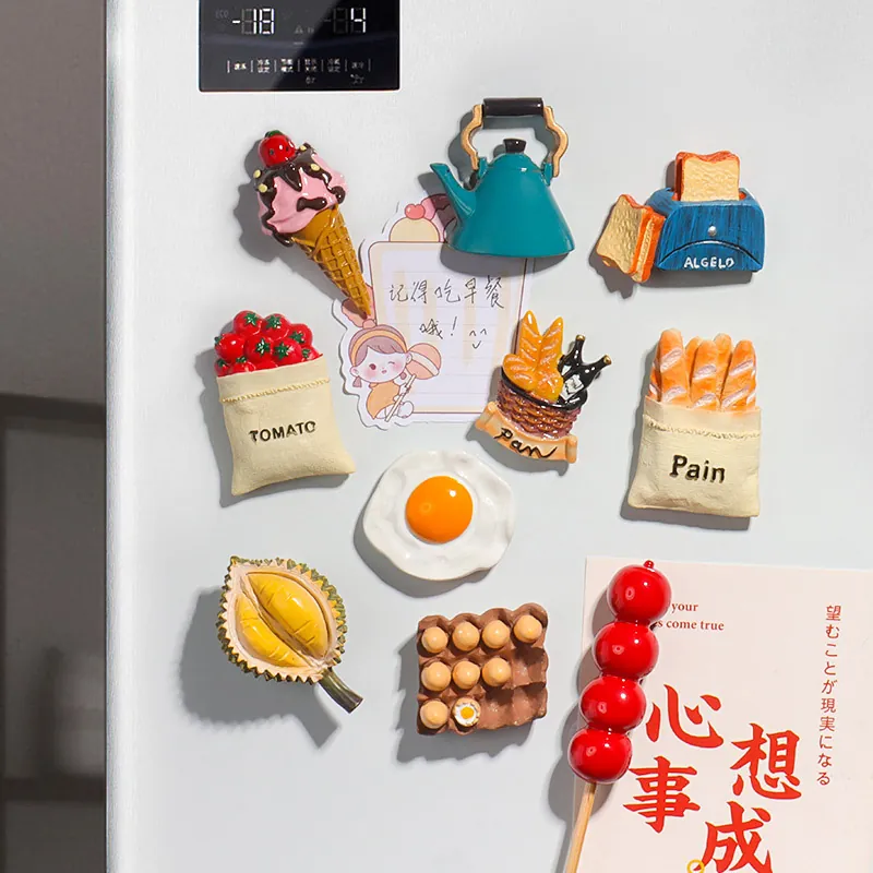 Aimants De Réfrigérateur En Résine 3D Style Nordique Simulation Nourriture Pain Fruits Nouveauté Décoration De Cuisine