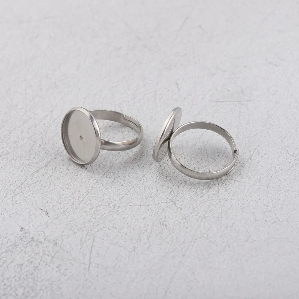 304 Stainless Steel Ring Settings Adjustable Round Heart Blank Bezel Base For DIY Jewelry Making Polished Mirror Finish