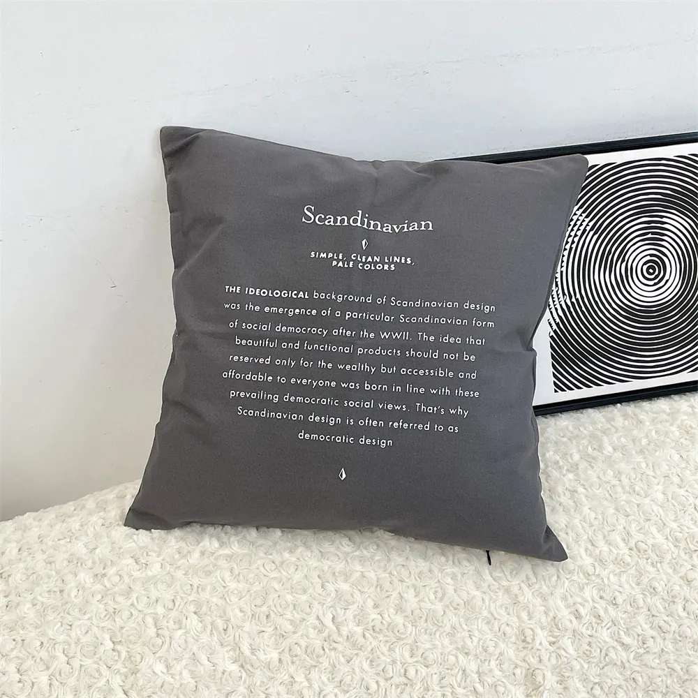 Federa Per Cuscino Decorativa Tela Stampa Lettere Cerniera Nascosta Grigio Stile Scandinavo Decorazione Divano Soggiorno