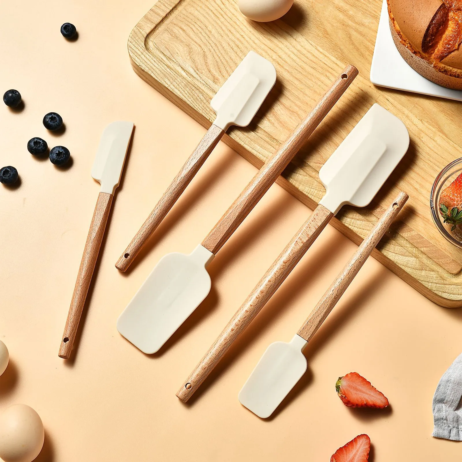 Silicone Spatulas And Scrapers With Wooden Handles Heat Resistant Non Stick For Baking Mixing Cream Cake DIY Dessert Modern