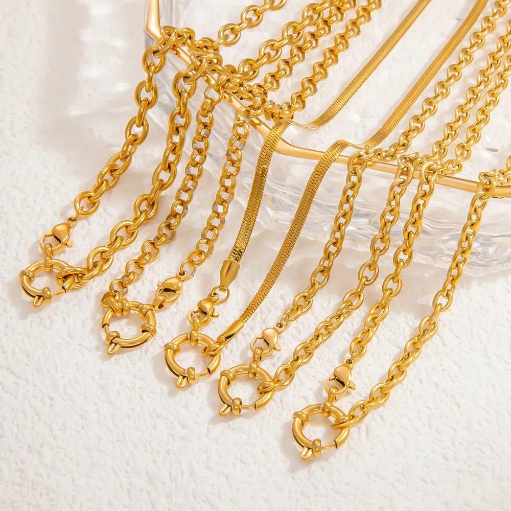 Collier Chaîne En Acier Inoxydable Plaqué Or 18K Pour Femmes Imperméable Hypoallergénique Style Maille Cubaine