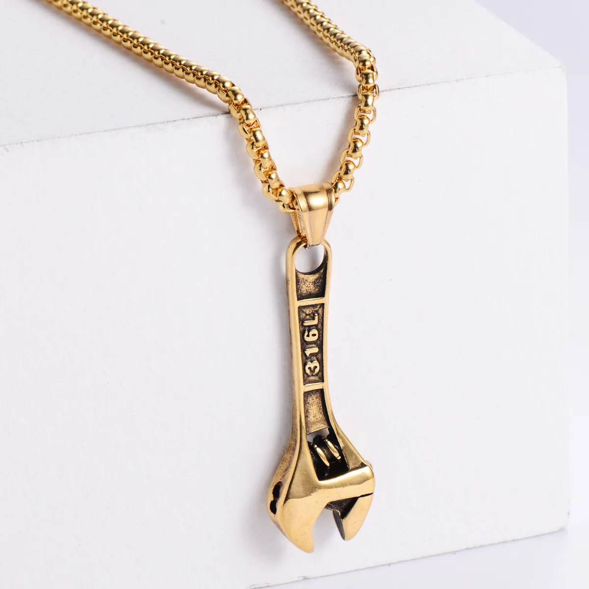Wrench Pendant Stainless Steel Retro Hip Hop Punk Industrial Style Jewelry Charm For Men Women Cool Accessory