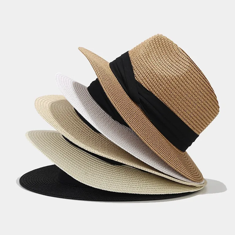 Panama Straw Fedora Hat Summer Sun Beach Cap Wide Brim Breathable Foldable With Ribbon Band Elegant Casual