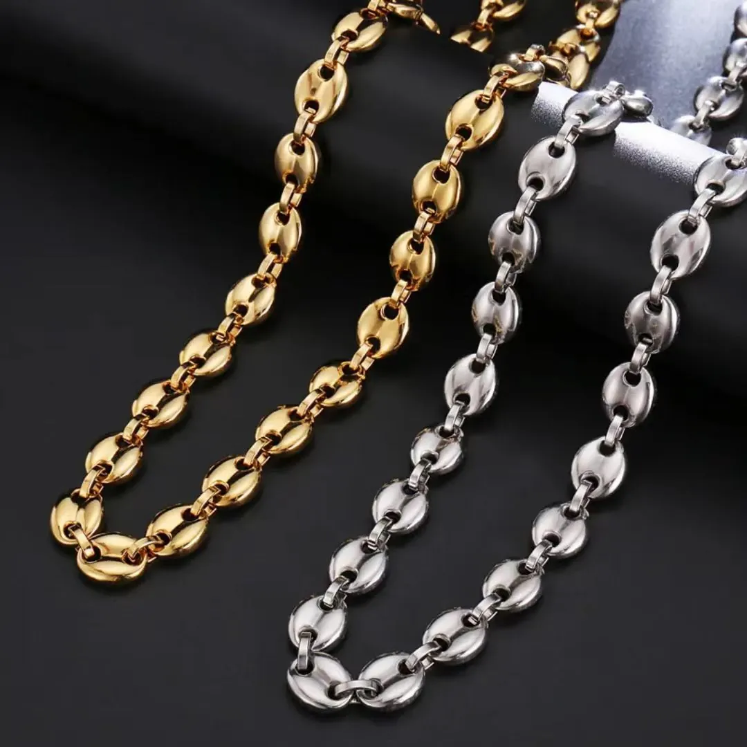 Mariner Gliederkette Halskette Edelstahl Hip Hop Kaffeebohnen Schweinenase Polierter Schmuck Mit Karabinerverschluss