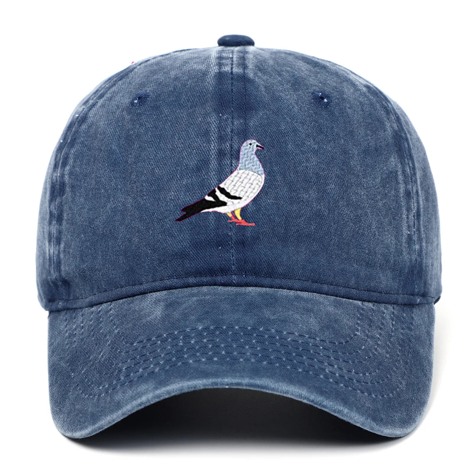 Pigeon Embroidery Baseball Cap Washed Cotton Distressed Vintage Dad Hat Adjustable Hip Hop For Men Women