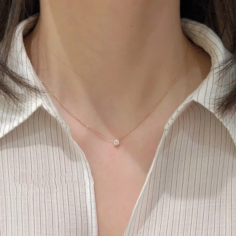 Minimalist Round Cubic Zirconia Pendant Necklace Titanium Steel Dainty Clavicle Chain For Women Elegant Jewelry Gift