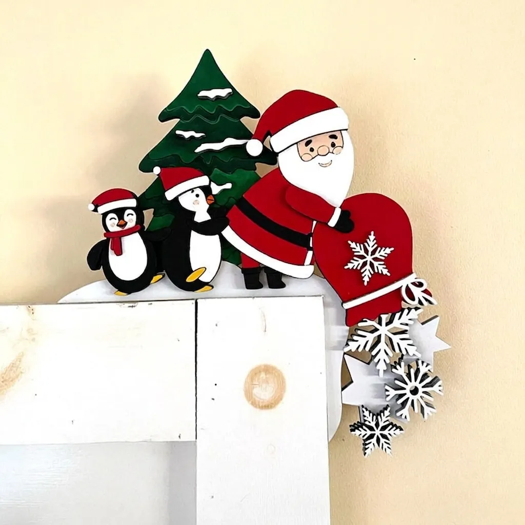Christmas Door Corner Sign Wood Santa Snowman Reindeer Frame Decoration Festive Home Ornament L Shaped Holiday Pendant