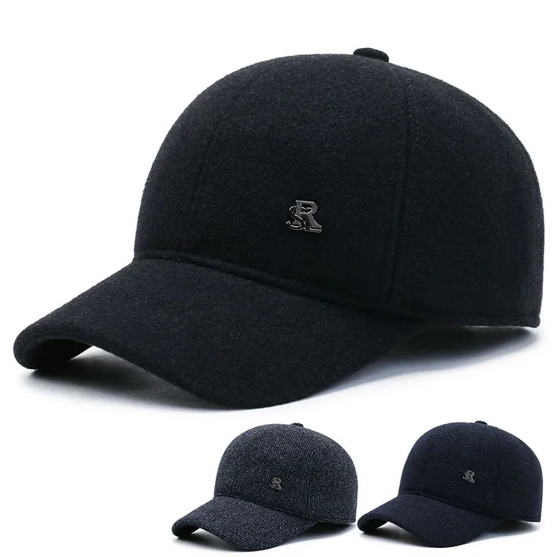 Cappello Da Baseball In Lana Invernale Con Paraorecchie Calda Fodera In Pile Snapback Da Uomo Regolabile All'Aperto