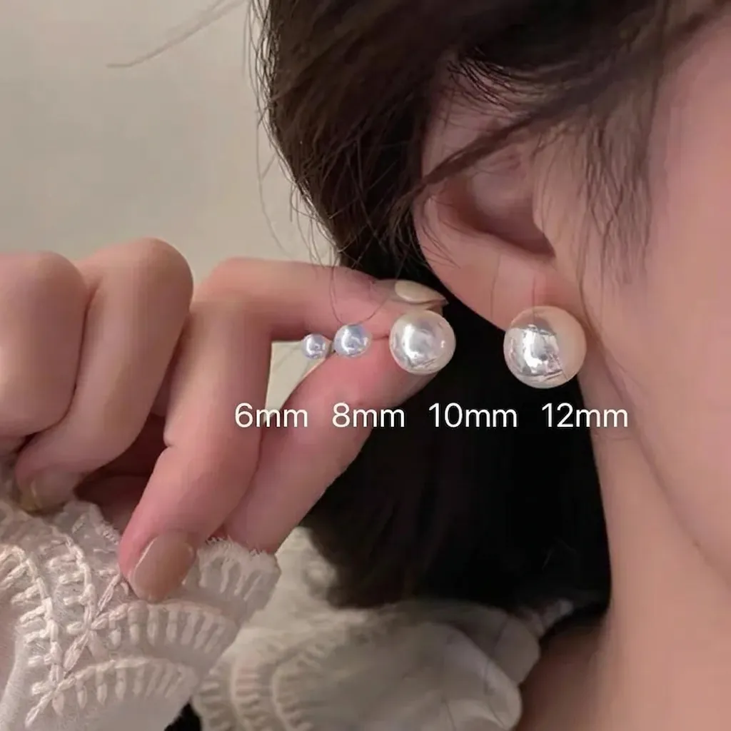 Elegant Round Artificial Pearl Stud Earrings With 925 Sterling Silver Earring Post Simple Vintage Style Jewelry For Women