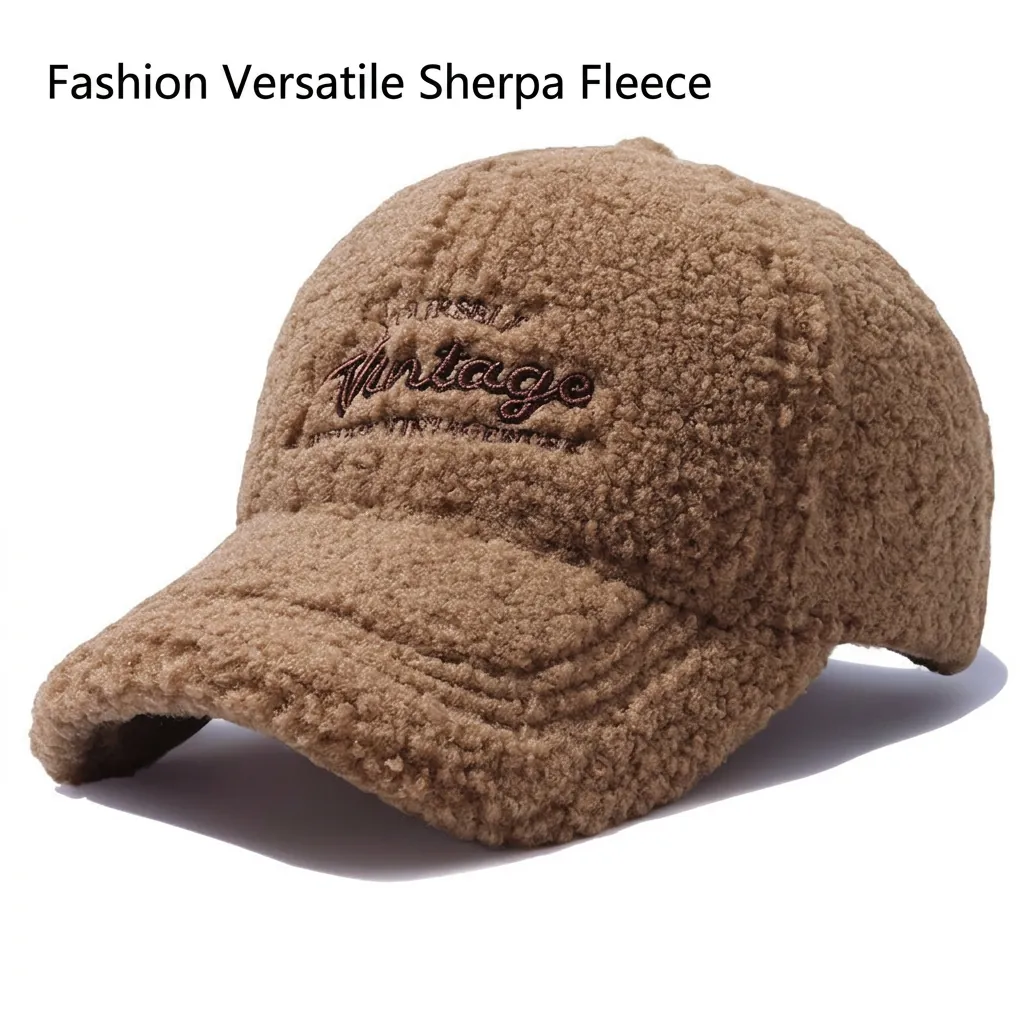 Cappello Da Baseball Sherpa Donna Finta Lana Di Agnello Caldo Inverno Vintage Ricamo Regolabile Tesa Curva