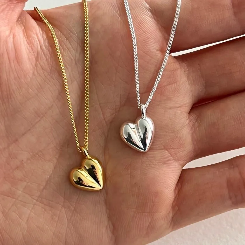 925 Sterling Silver Heart Pendant Necklace For Women Minimalist Elegant Polished Jewelry Ins Style Fashion
