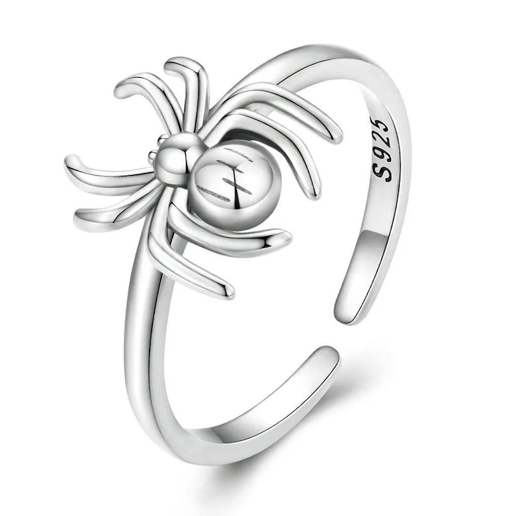 925 Sterling Silver Spider Open Ring For Women Punk Gothic Style Adjustable Animal Insect Jewelry Finger Band Gift