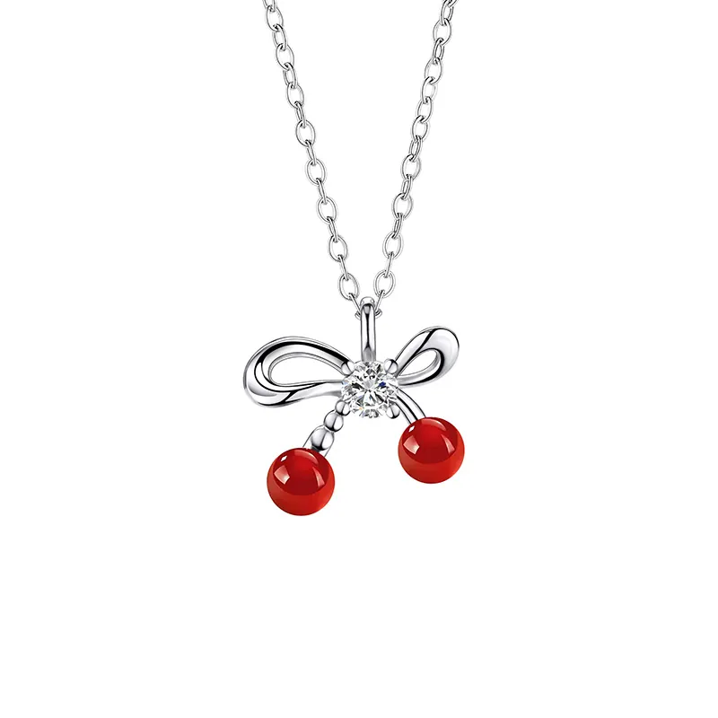 Collana Con Ciondolo A Ciliegia In Acciaio Inossidabile Rame Nodo A Farfalla Zircone Catena Da Clavicola Stile Isola Donna