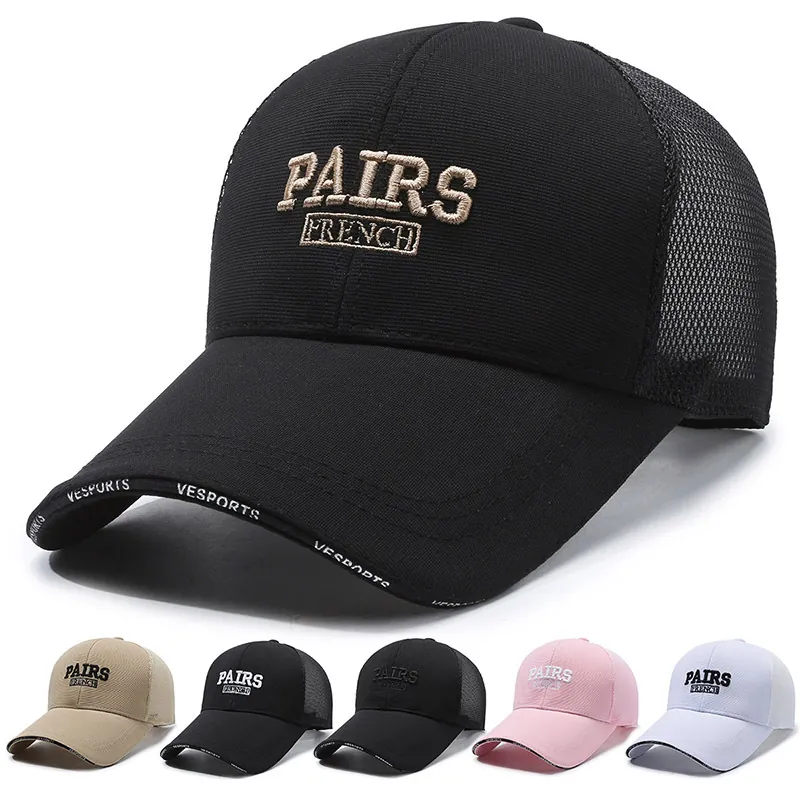 Mesh Trucker Hat Cotton Polyester Breathable Sun Protection Long Brim Letter Embroidery Outdoor Adjustable Unisex Cap