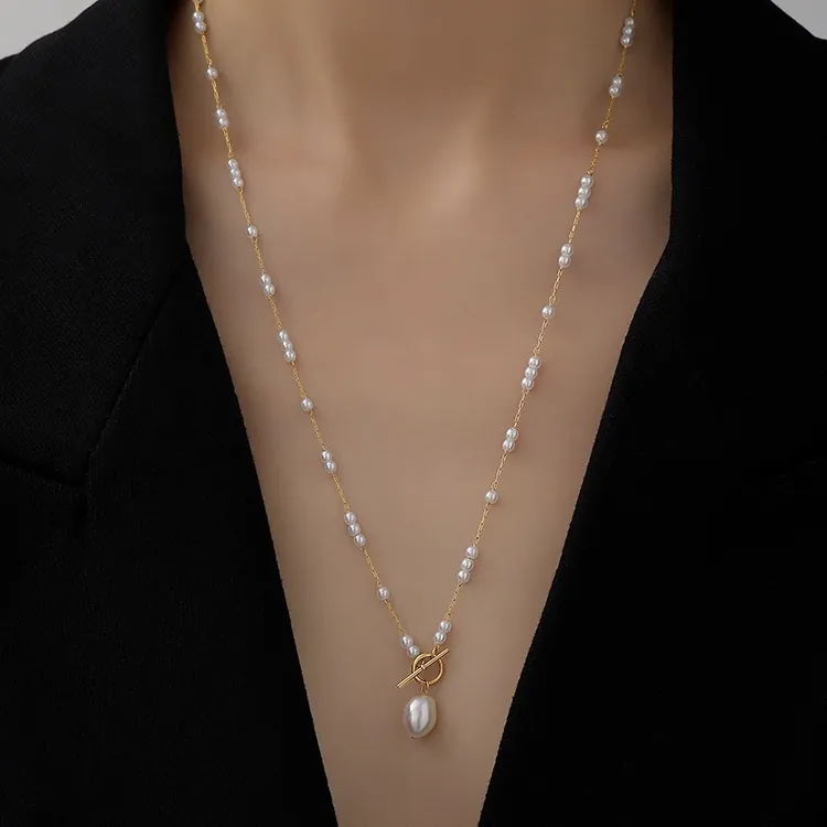 Süßwasserperlen Anhänger Halskette Edelstahl Knebelverschluss Elegante Goldene Kette Schmuck Für Damen