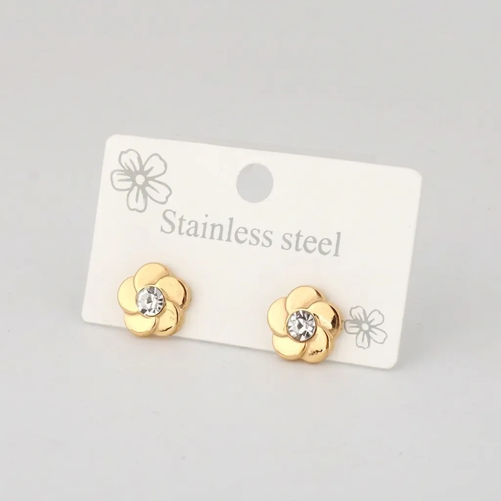 Heart Flower Stud Earrings 18K Gold Plated Titanium Steel With Zircon Minimalist Jewelry For Women