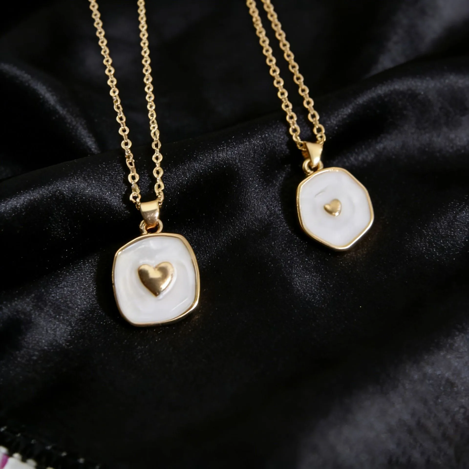 Collana Con Pendente A Cuore In Smalto Bianco Rame Placcato Oro Geometrico Quadrato Esagono Gioielli Di Moda Minimalisti Per Donna