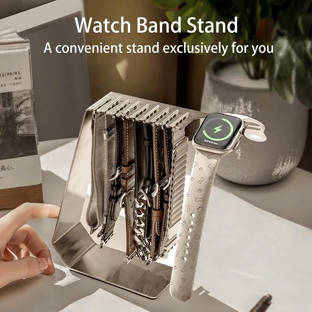 Soporte de Carga de Acero Inoxidable 304 Organizador de Correas para Apple Watch Soporte de Escritorio
