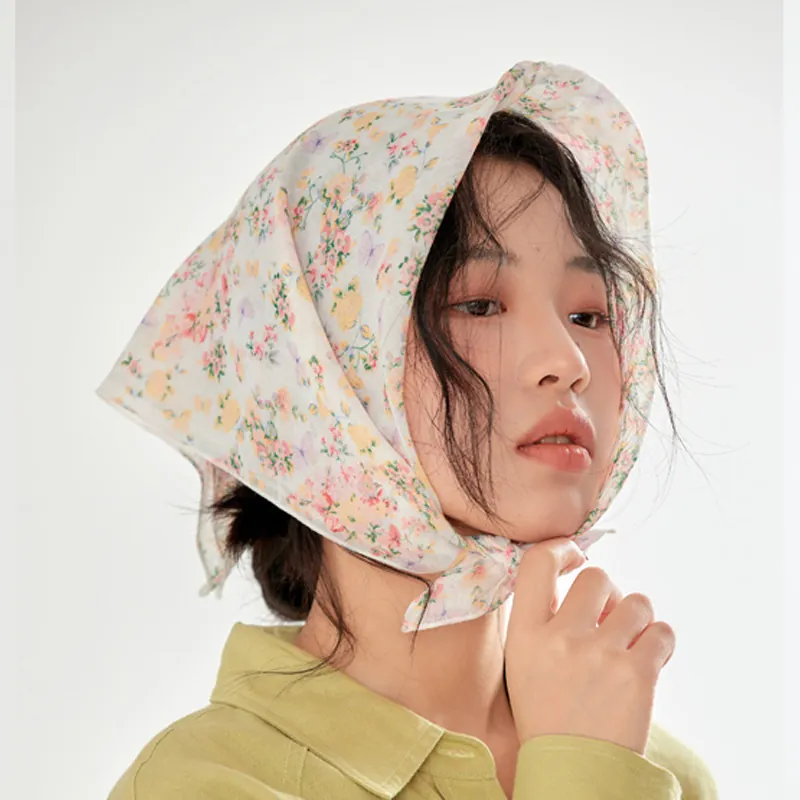 Floral And Paisley Print Cotton Blend Bandana Vintage Headscarf Small Square Neckerchief Retro Hair Accessory For Women