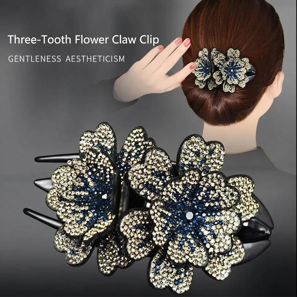 Pince À Cheveux Fleur En Strass Multi Dents Pince À Bec De Canard Élégante Style Coréen Bijou De Tête Floral Femme