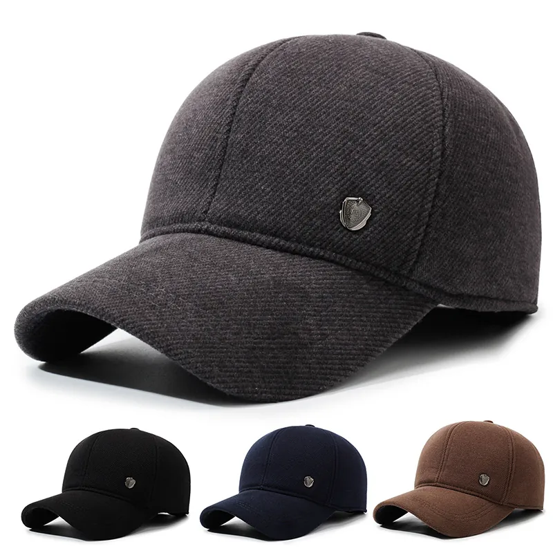 Winter Baseballkappe Für Herren Mit Ohrenklappen Wollmischung Thermisch Fleece Gefüttert Winddicht Outdoor Warm Hut Verstellbar