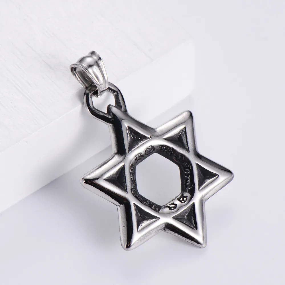 Hexagram Star Of David Pendant Necklace 304 Stainless Steel Vintage Gothic Punk Style Jewelry For Men Women